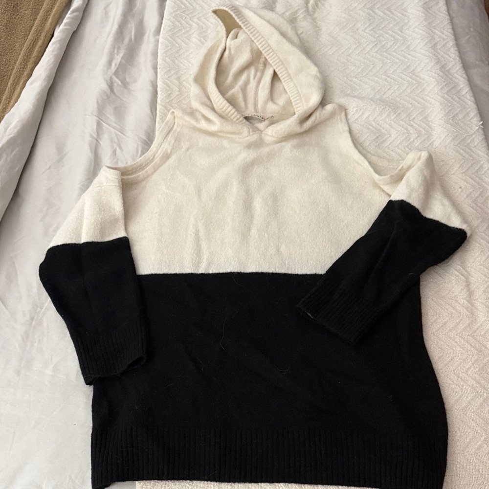 Alice + Olivia Off-the-Shoulder Black and Cream Sweater